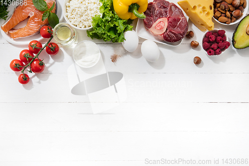 Image of Ketogenic low carbs diet - food selection on white background