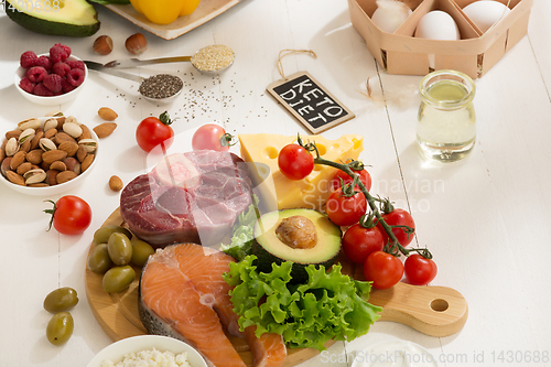 Image of Ketogenic low carbs diet - food selection on white background