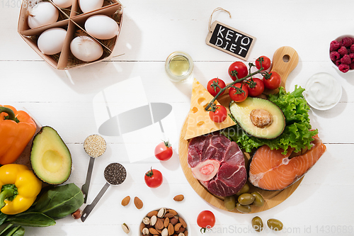 Image of Ketogenic low carbs diet - food selection on white background