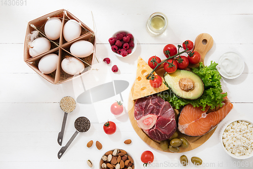 Image of Ketogenic low carbs diet - food selection on white background