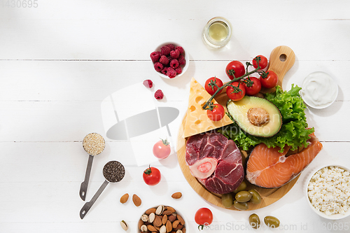 Image of Ketogenic low carbs diet - food selection on white background