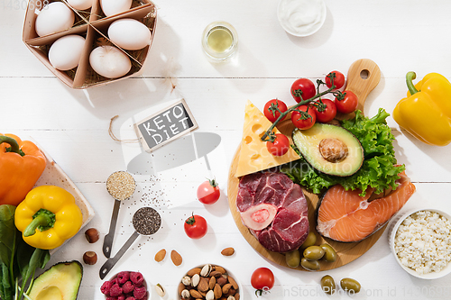 Image of Ketogenic low carbs diet - food selection on white background