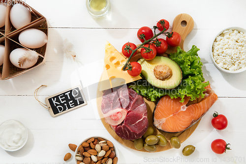 Image of Ketogenic low carbs diet - food selection on white background