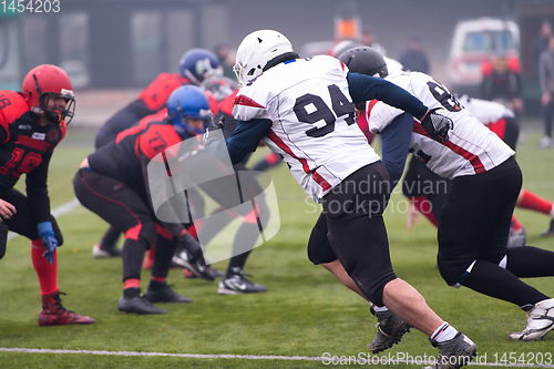 Image of training match of professional american football players