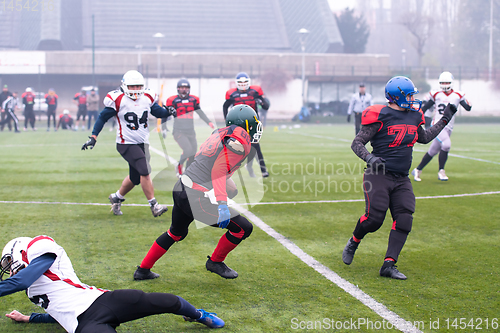 Image of training match of professional american football players
