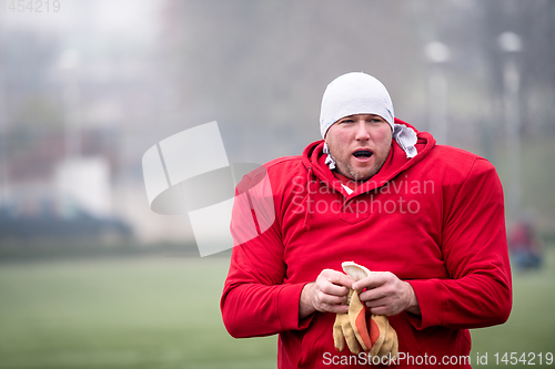 Image of portrait of young American football player