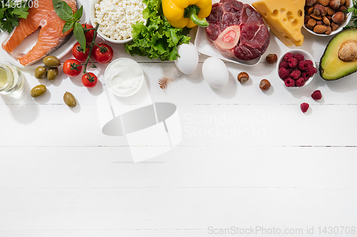 Image of Ketogenic low carbs diet - food selection on white background