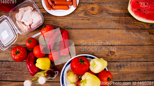 Image of Top view of Bio Healthy organic food set on wooden table
