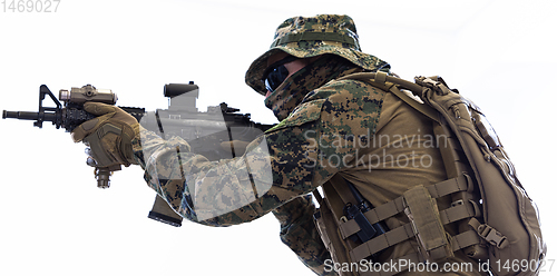 Image of soldier aiming white background