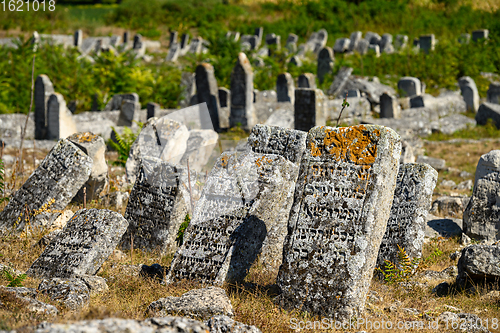 Image of Old tombstones at the ancient Jewish cemetery in Vadul liu Rascov in Moldova