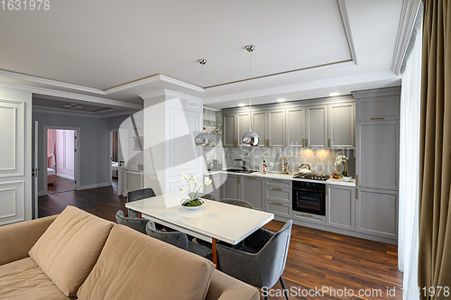 Image of Grey luxury studio kitchen designed in modern style