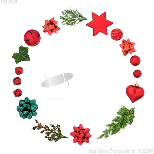 Image of Christmas Wreath with Winter Greenery Baubles and Bows