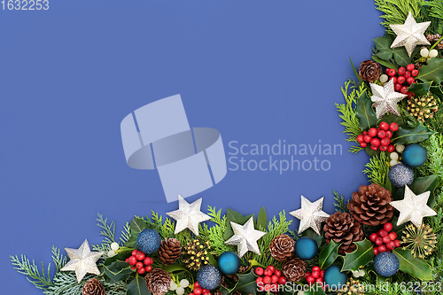 Image of Christmas Border Composition with Baubles and Flora