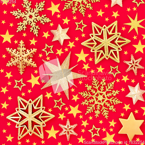 Image of Gold Star and Snowflake Christmas Background