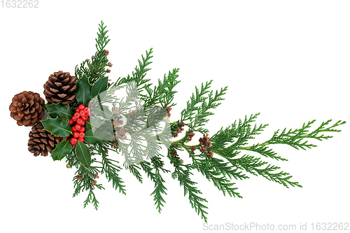 Image of Natural Winter Greenery with Holly Cedar & Pine Cones
