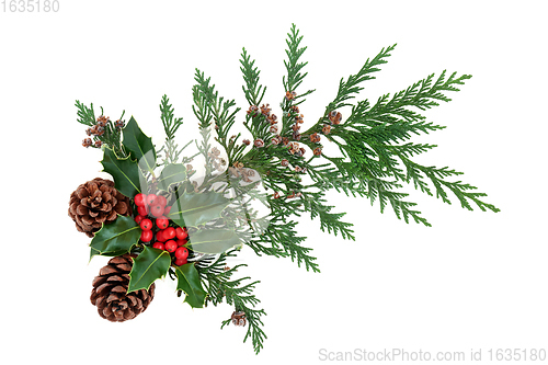 Image of Winter Greenery with Holly Cedar Leaves and Pine Cones