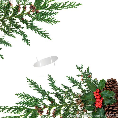 Image of Winter Greenery Border with Holly Cedar & Pine Cones