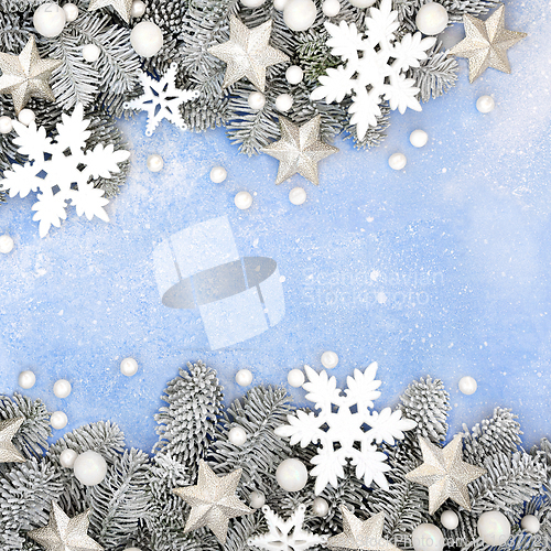 Image of Abstract Christmas Snowflake Star and Snow Border 