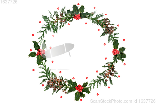 Image of Holly and Cedar Wreath with Red  Berries