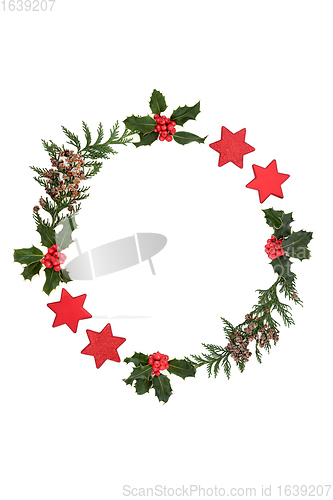 Image of Christmas Wreath with Cedar Holly and Stars