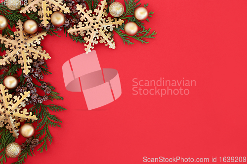 Image of Christmas Background Border with Snowflake and Ball Baubles