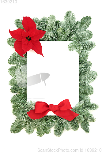 Image of Poinsettia Flower Background Border with Fir