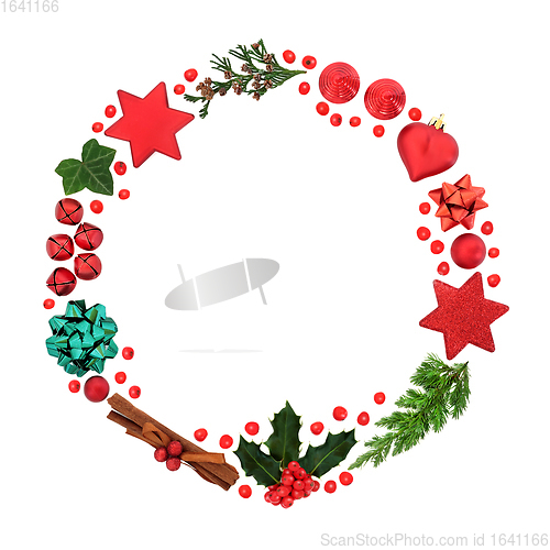 Image of Christmas Wreath with Greenery and Decorations 