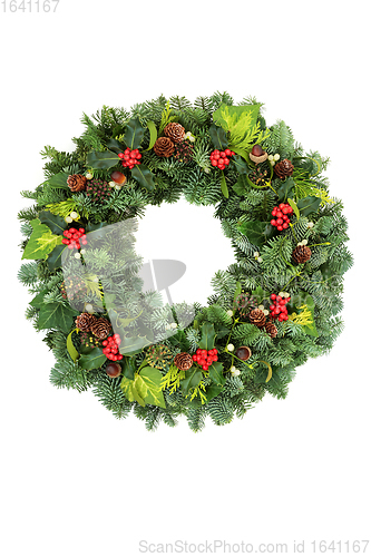 Image of Christmas Traditional  Wreath with Winter Flora