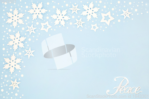 Image of Peace on Earth Snowflake Background Border