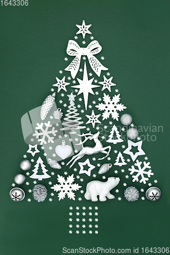 Image of Abstract Christmas Tree with Snowflakes and Baubles 