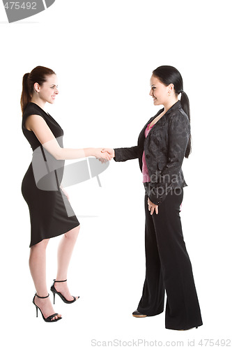 Image of Two businesswomen shaking hands