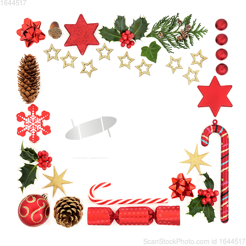 Image of Christmas Border with Winter Greenery and Baubles