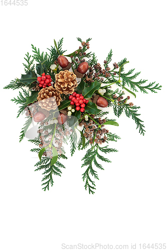 Image of Christmas Decorative Display with Holly and Winter Flora 