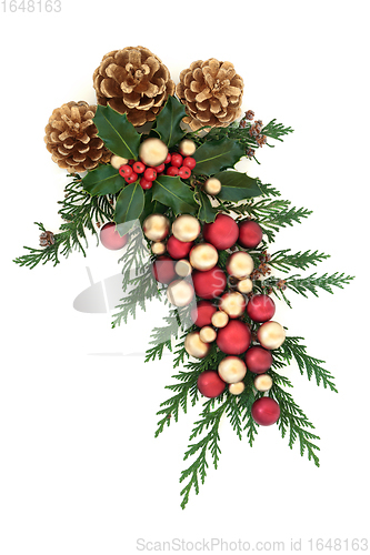 Image of Christmas Festive Bauble Decoration and Greenery 