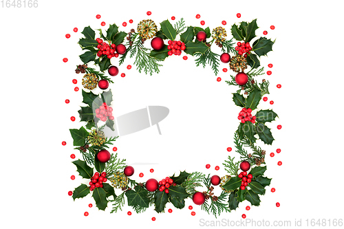 Image of Christmas Holly Wreath with Red Baubles & Berries