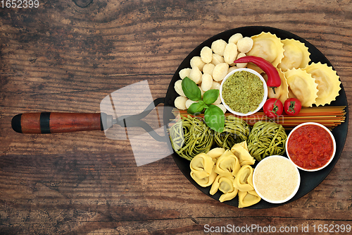 Image of Italian Food with Pasta Selection and Ingredients