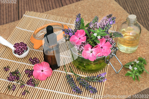Image of Flowers and Herbs for Essential Oil Preparation