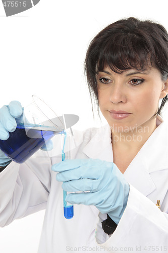 Image of Chemist pours liquid into test tube