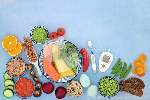 Image of Blood Sugar Testing Equipment and Low Glycemic Food