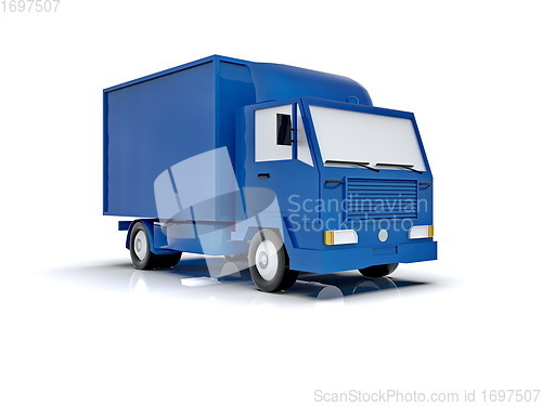 Image of Blue Toy Commercial Delivery Truck on a White Background