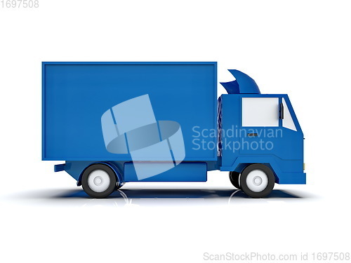 Image of Blue Toy Commercial Delivery Truck on a White Background