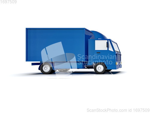 Image of Blue Toy Commercial Delivery Truck on a White Background