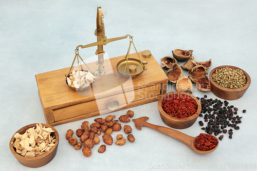 Image of Chinese Herbal Medicine with Apothecary Scales