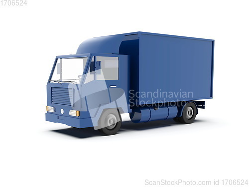 Image of Blue Toy Commercial Delivery Truck on a White Background