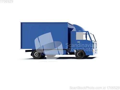 Image of Blue Toy Commercial Delivery Truck on a White Background