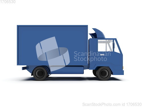 Image of Blue Toy Commercial Delivery Truck on a White Background