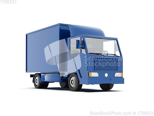 Image of Blue Toy Commercial Delivery Truck on a White Background