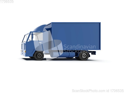 Image of Blue Toy Commercial Delivery Truck on a White Background