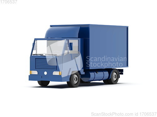 Image of Blue Toy Commercial Delivery Truck on a White Background