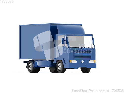 Image of Blue Toy Commercial Delivery Truck on a White Background